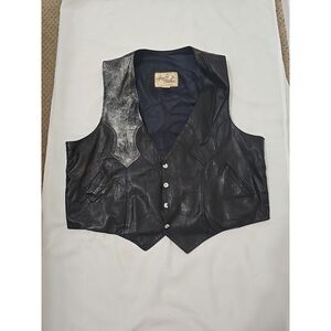 Leather Vest Mens Size XL Black  Snaps Pockets Western Lined